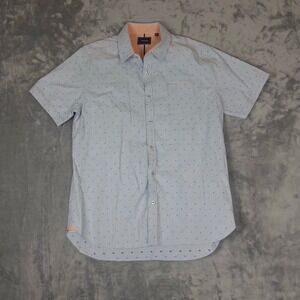 7 Diamonds Button Up Shirt Mens Medium Blue Geometric Short Sleeve Casual Pocket